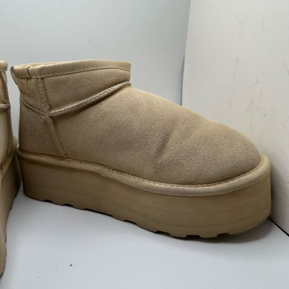 CUSHIONAIRE Women's Genuine Suede pull platform boot +Memory Foam 8 WIDE SAND - Picture 6 of 7